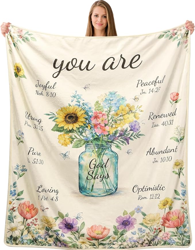Christian Gifts for Women,Birthday Gifts for Mum,Inspirational Religious Blanket Gift with Flowers Vase, Soft Flannel Throw Blanket for Bed Couch Sofa, Spiritual Gift for Sister, Friends Family 50x60”