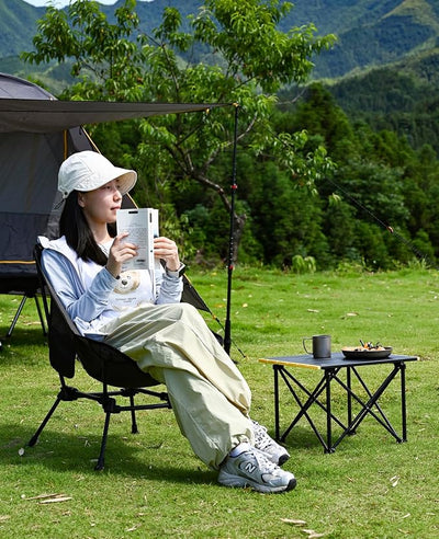iClimb Ultralight Compact Camping Folding Table with Carry Bag (Reinforced Black - L)