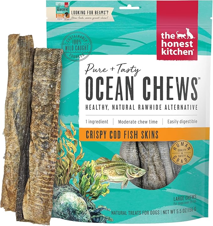 Human Grade Ocean Chews Crispy Cod Fish Skins Dog Treats, 5.5 Ounces