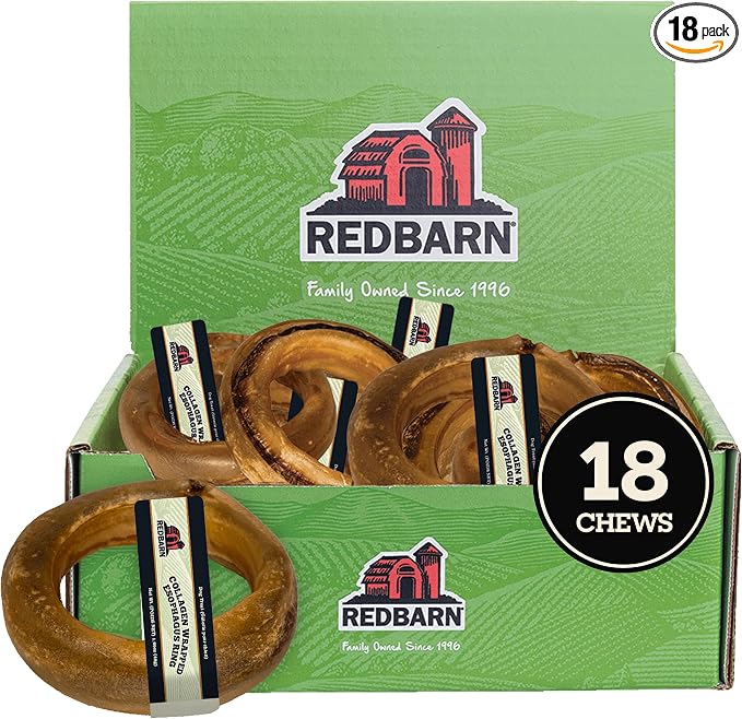 Ring-Shaped Collagen-Wrapped Esophagus Dog Treats 18-Count - 100% Natural Joint Support Chews for Hip and Joint Health, Grain-Free Dental Care Alternative to Rawhide
