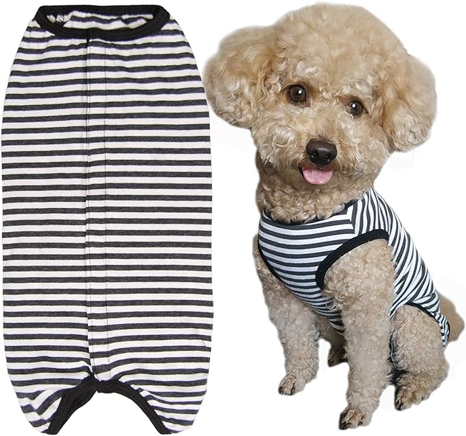 Dog’s Recovery Suit Post Surgery Shirt for Puppy, Wound Protective Clothes for Little Animals(Black White Stripe-m)