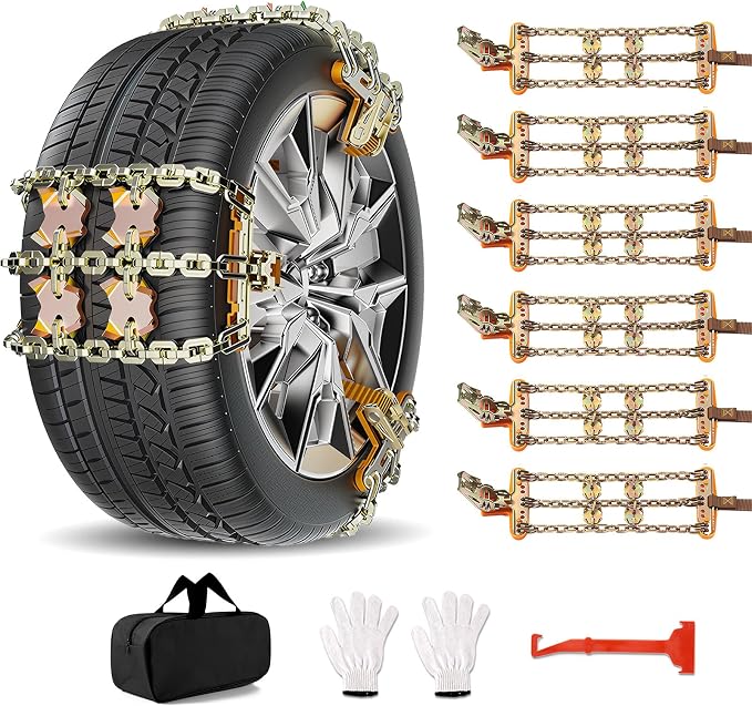 Snow Chains, Emergency Anti-Skid Tire Chains for SUV, Cars, Sedan, Pickup Trucks with Update Adjustable Lock for Ice, Snow, Mud, Sand, Applicable Tire Width 225-305 mm (8.86-12 inch)