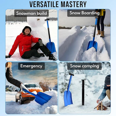 EcoNour 32" Multipurpose Snow Shovel for Car Driveway | Lightweight Aluminum Shovel for Snow, Sand, and Garden Use | Heavy-Duty, Foldable 3-Piece Shovel for Car, Home, and Outdoors (Blue)