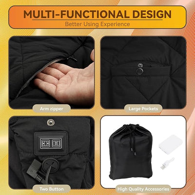 Outdoor Heated Blanket Battery Operated for Stadium, Portable Heating Wearable Blanket with Rechargeable Battery, Cordless Electric Heating Shawl for Outdoors, USB Heated Throw Blanket