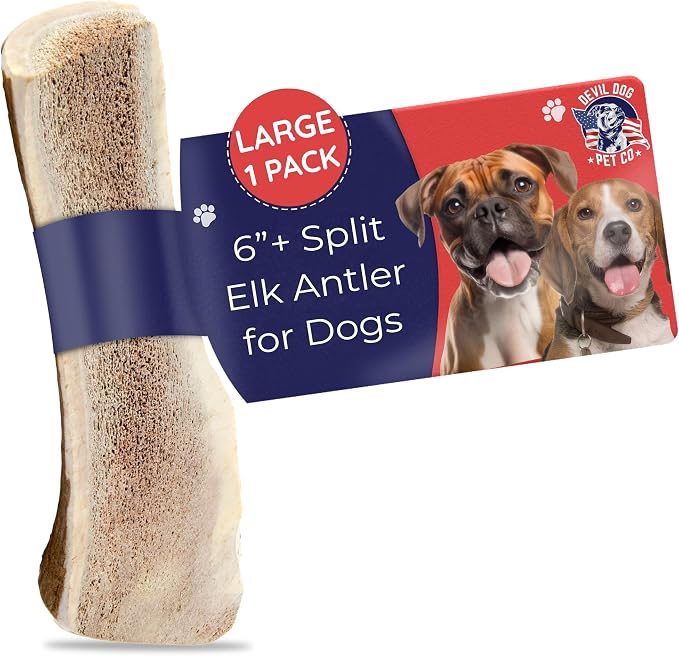 Split Elk Antlers for Dogs, Natural Dog Chew with Exposed Marrow - Long Lasting and Odor Free - USA Sourced - Cleaner Teeth, Anxiety & Boredom Relief - Large 6"+ - Antler Bone