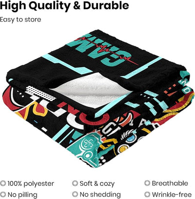 Gaming Blanket for Boys, Black, 40x60 Inches | Gamer Birthday Gifts for Kids Toddlers Son, Soft Cozy Game Controller Fleece Throw, Kids Gaming Room Decor