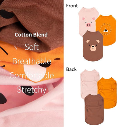 Fitwarm 3 Pack Bear Lion Pig Dog Shirt, Funny Dog Clothes for Small Dogs Boy Girls, Summer Pet Outfit, Cute Animal Costume, Brown, Pink, Blaze Orange, XS