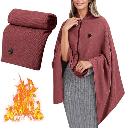 Heated Shawl Wraps for Women Rechargeable Portable Heated Blanket Soft Cordless USB Electric Heated Blanket Zipper