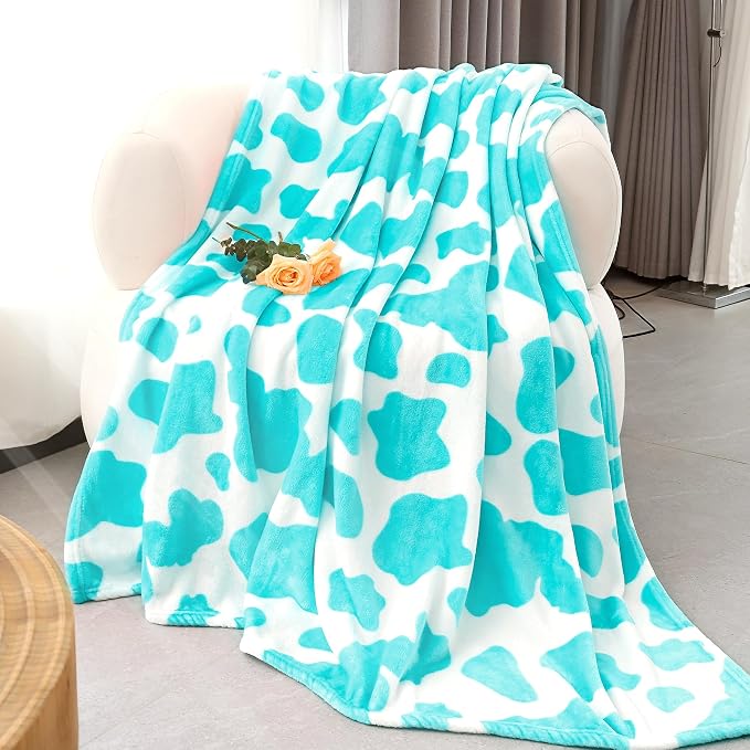Blue Throw Blanket for Bed, Blue Gifts for Women Teen Girls Birthday, Soft Cozy Plush Cyan Fleece Blanket Throws for Couch Decor, Camping, Travel, All Season 50" x 60"