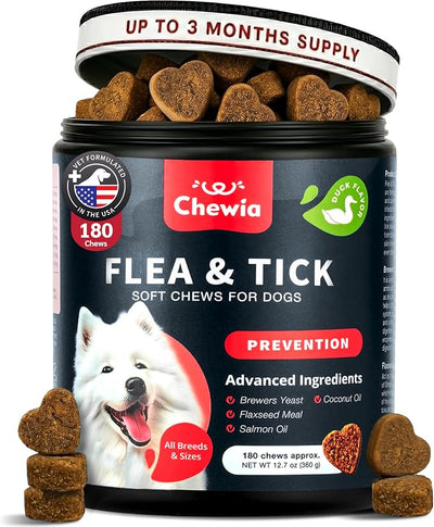 Dog Flea and Tick Treatment Chews - Flea and Tick Prevention for Dogs - Flea & Tick Chewables - Natural Dog Flea & Tick Control Soft Treats - Flea Chewables for Dogs - Immune Support Supplement