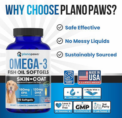 Omega 3 Fish Oil for Dogs - Salmon Oil for Dogs - Dog Fish Oil Supplement May Help Shedding, Allergy, Itch Relief - Supports Dry Skin, Joints - Dog Skin and Coat Supplement - 90 Fish Oil Pills EPA DHA