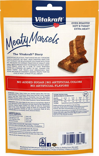 Vitakraft Meaty Morsels Chicken Recipe with Beef and Carrots Treats for Dogs, Extra Meaty, Gently Oven-Roasted, Soft and Tasty