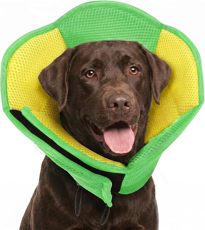 Dog Cone - Soft Cone for Dogs After Surgery, Comfy Cones for Large Dogs to Stop Licking, Adjustable Soft Dog Cone Collar, Elizabethan Pet E-Collar for Wound Healing, YellowGreen Large