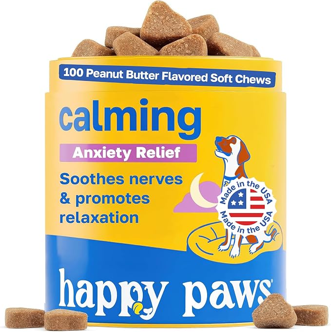 Calming Chews for Dogs, Relaxation & Anxiety Support for All Breeds & Ages, Dog Sleep Aid with L Theanine & Chamomile, Vegan Peanut Butter Flavor, Organic, Non GMO, Soft Chews (100 Count)