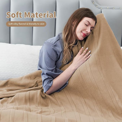 Eydna Electric Heated Blanket Full Size 72"x84",Fast Heating Throw, Soft Fleece for Bed & Sofa, 10 Hours Auto Off & 4 Heating Levels, Machine Washable, Gifts for Womens & Family-Light Brown