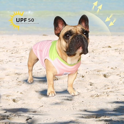 iChoue French Bulldog Summer Cooling Shirt for Dogs UV Sun Protection Vest Sleeveless Breathable Tank Top English Pug Pink Green - Large Plus