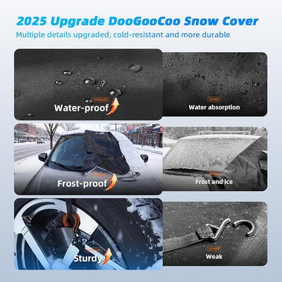 DooGooCoo [2026 Upgraded] Car Windshield Cover for Ice and Snow [700D Waterproof Fabric]-Windshield Snow Cover for Winter Snow & Frost, Suitable for Cars, SUVs, and Trucks - Medium