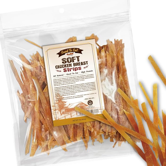 Soft Dog Treats, Chicken Jerky - Dog Training Treats; High-Protein, Gluten-Free, Soft Jerky for Dogs, Hypoallergenic, Grain-Free, Chicken Breast Strips, 1 lb