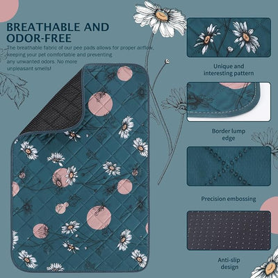 IEUUMLER Washable Pee Pads for Dogs, 2 Pack Non-Slip & Waterproof Pack Whelping Pad, Reusable Washable Puppy Potty Training Pad with Fast Absorbent for Playpen EU007 (Navy Blue Daisy, 36"X41"-2pcs)