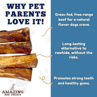 Amazing Dog Treats - 5-6 Inch Meaty Beef Marrow Bones (2 Count) - Long Lasting Dog Chew Bones - Filled Marrow Dog Bone