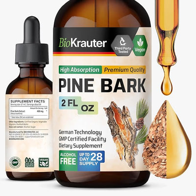 BIO KRAUTER® Pine Bark Extract for Circulatory & Antioxidant Support - Vegan French Maritime Pine Bark Herbal Supplements - Natural Antioxidants & Skin Support - 400 mg per Serving, 2 Fl. Oz.