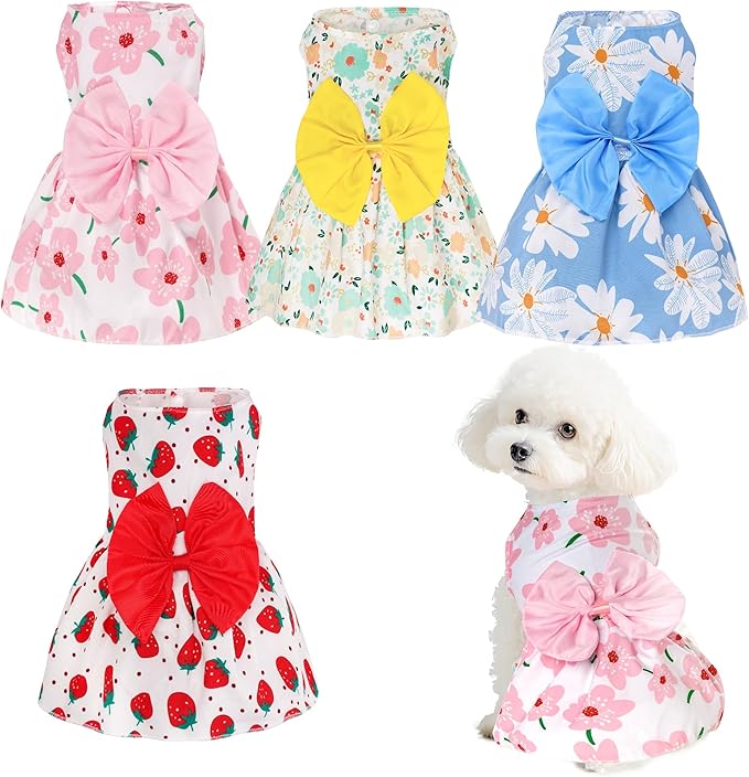 4pcs Cute Dog Dress Pet Dress Puppy Skirt Summer Pet Clothes for Puppy Small Cats