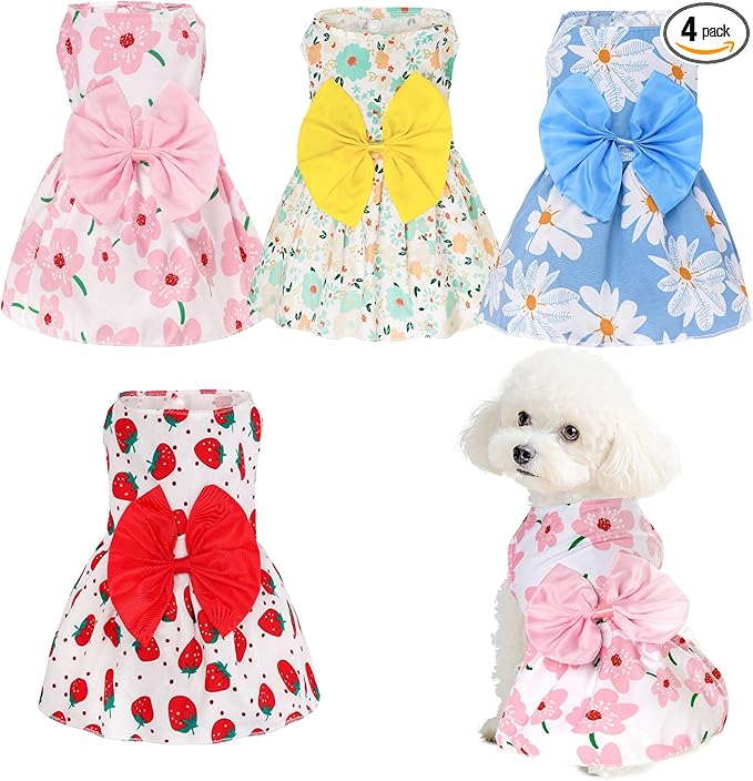 4pcs Cute Dog Dress Pet Dress Puppy Skirt Summer Pet Clothes for Puppy Small Cats