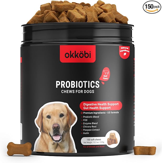 Probiotics for Dogs Chews 150PCs - Digestive, Gut Health & Diarrhea Support - Probiotic Chews for Dogs - Vet Approved US Formula with Dog Probiotics, Enzymes & Natural Ingredients - Beef