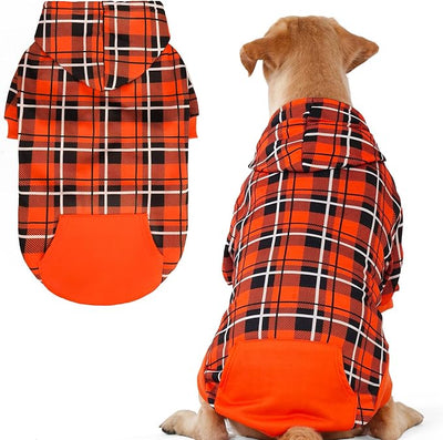 EXPAWLORER Plaid Dog Hoodie - British Style Warm Dog Sweater Shirt with Leash Hole,Pitbull Clothes Outfits,Winter Coat Apparel for All Breeds Puppy Girl Boy-Cat Apparel,Orange XL-XXLarge