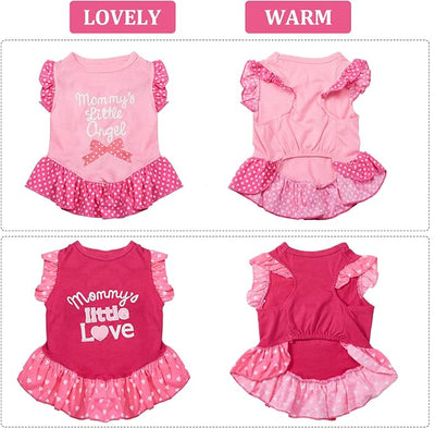 2 Pieces Dog Dresses for Dogs Cute Girl Female pet Dress Mommy Puppy Shirt Skirt Dresses Pet Summer Clothes Apparel for Cats(Love and Angel,Small)