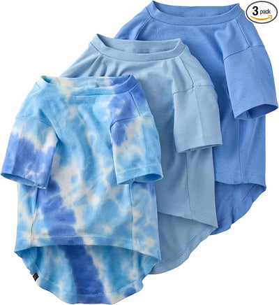 Pet Passion Toby II - The Perfect Tee, 3 Pack Short Sleeve Pet T-Shirt 100% Organic Cotton Tees Clothes for Small, Medium, Large Dogs, Blue Tie Dye, Large (40-60 lbs)