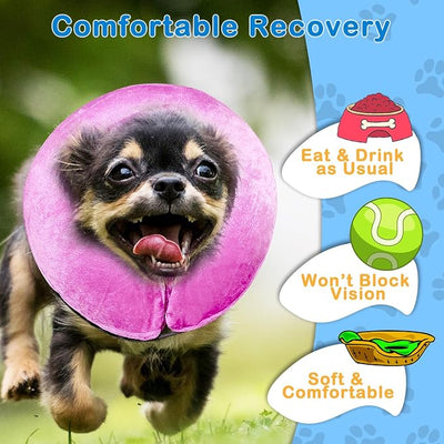 Inflatable Dog Cone Collar, Soft Dog Cone Blow-up Protective Recovery Collar, Pink (X Size)