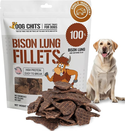 Dog Chits Bison Lung Fillets for Dogs – All-Natural, High Protein Single Ingredient Dog Treats Bison Lung Dog Treats – Grain-Free, Low-Fat – Safe with Sensitive Stomachs – 10 oz