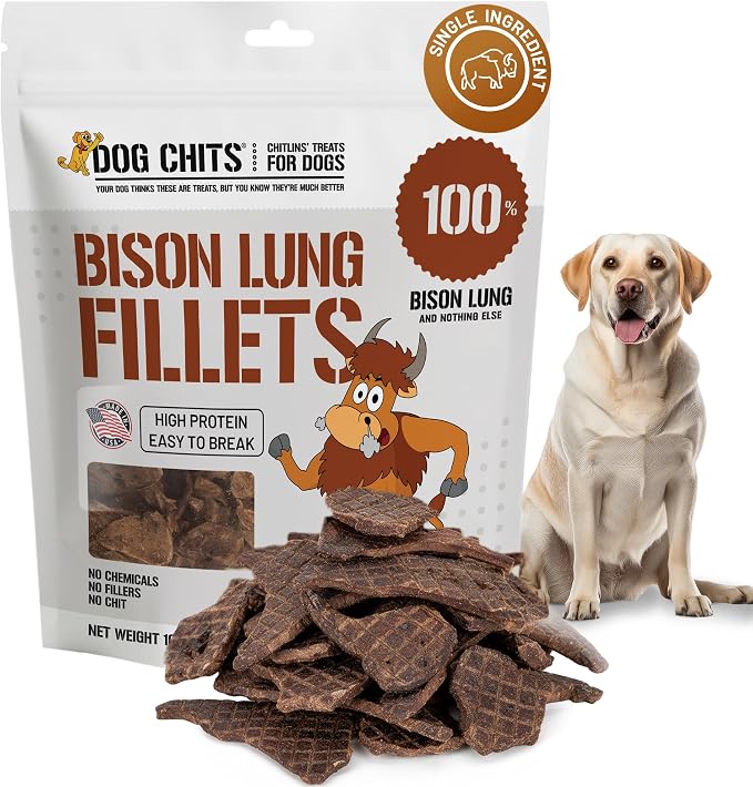 Bison Lung Fillets for Dogs – All-Natural, High Protein Single Ingredient Dog Treats Bison Lung Dog Treats – Grain-Free, Low-Fat – Safe with Sensitive Stomachs – 10 oz