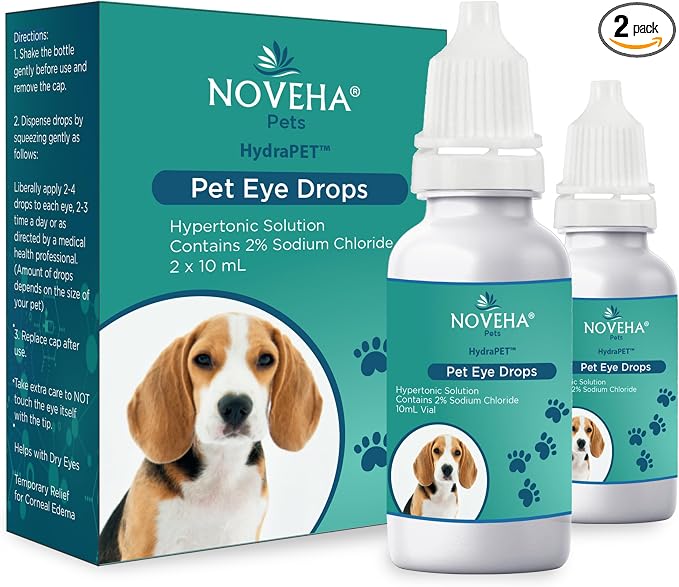HydraPet™ Pink Eye Drops for Dogs & Cats | Lubricating Artificial Tears with 2% Sodium Chloride, Relieves Corneal Edema & Pets Dry Eye Syndrome, Irritated Animal Eyes - 10mL (Pack of 2)