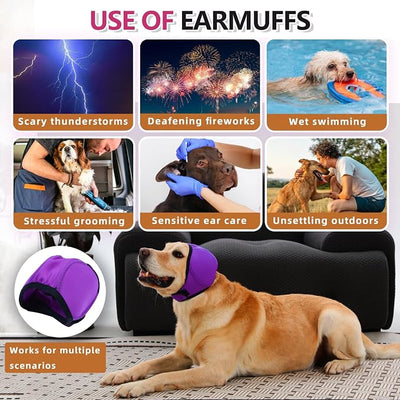 Meifsou Dog Head Wrap - Quiet Ears for Anxiety, Waterproof Dog Calming Hood, No Shake Ear Cover Snoods for Thunder, Lightning, Fireworks, Vet Visits, Polyester and SBR Diving Fabric, Rose, Large