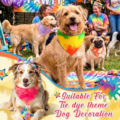 Abbylike 50 Pieces Tie Dye Dog Bandanas Bulk Colorful Hippie Pattern Dog Bandanas for Dogs Triangle Kerchief Scarf Bibs Set for Pets Summer Party Costume Accessories, 25 Styles (25.6 x 17.7 x 17.7)