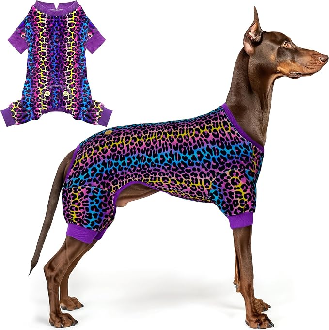 KYEESE Dog Pajamas Velvet Dog Pajamas Large Sized Dogs Soft Dogs Clothes Pjs with Leopard Pattern Stretchy Pet Jammies Coat Comfy Pet Onesie Costume, 3X-Large