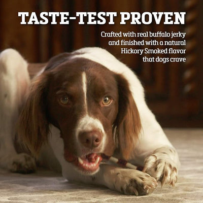 Buffalo Range Rawhide Jerky Kabobs, Jerky Dog Treat, Grass-Fed Buffalo Rawhide Chews, Healthy Dog Treat, Meat Kabob, Puppy Chews, No Added Fillers or Dyes, Hickory Smoked Flavor, 18 Count