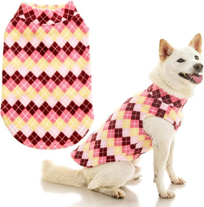Gooby - Stretch Fleece Vest, Pullover Fleece Vest Jacket Sweater for Dogs, Argyle Pink, X-Small