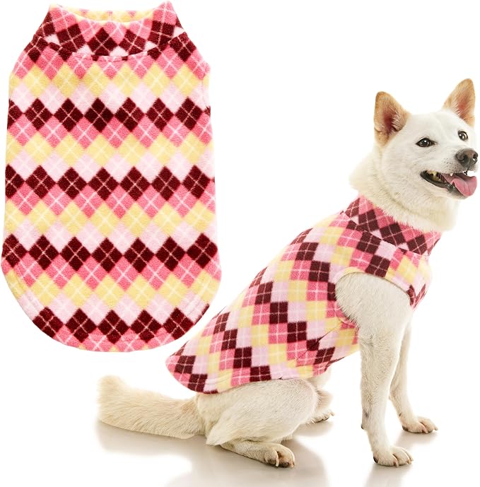 Gooby - Stretch Fleece Vest, Pullover Fleece Vest Jacket Sweater for Dogs, Argyle Pink, 4X-Large
