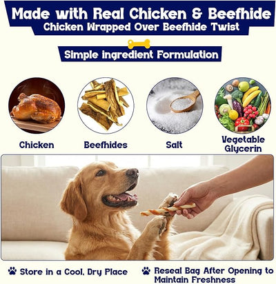 Beefeaters Beefhide 5in Twist Sticks with Real Chicken 36oz - Dog Rawhide Chews for Clean Teeth & Training, High Protein Dog Treat Chews, Chicken Wrapped Rawhide Sticks, No Artificial Colors or Flavor