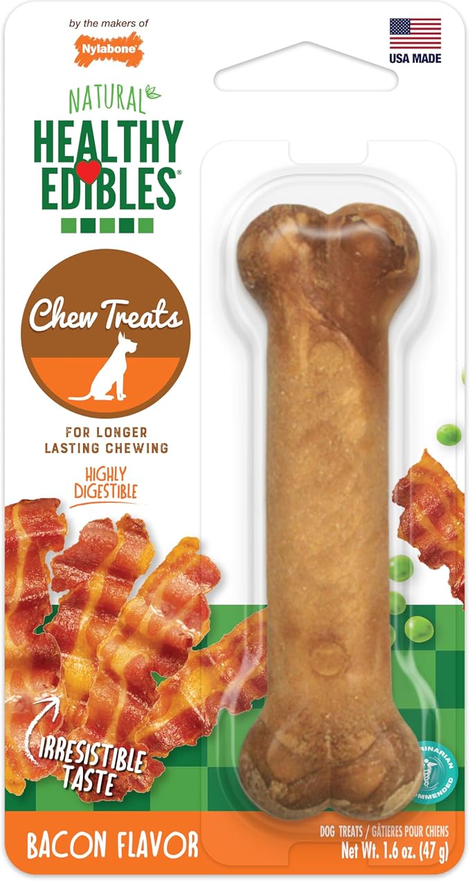 Healthy Edibles Natural Dog Chews, Long Lasting Bones for Dogs, Bacon Flavor Dog Treats, Small (1 Count)