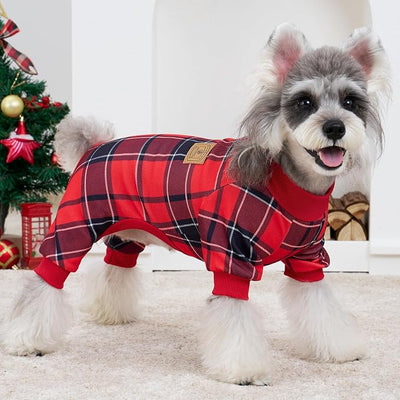 XPUDAC 4 Pack Plaid Dog Pajamas Outfits Cozy Doggy Clothes for Medium Large Dogs Girl Boy Puppy Onesie for Christmas Pet Pjs Jammies, 5XL