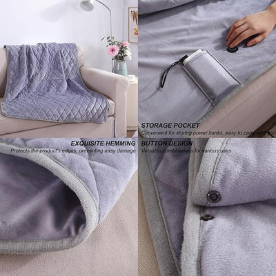 40"x55" Cordless Heated Blanket, Portable Heated Blanket Battery Operated, Cozy Soft Wearable Heated Shawl, 3 Heat Settings, Auto-Off, Machine Washable(Gray,Jacket)
