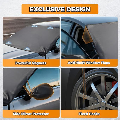 Windshield Cover for Ice and Snow Heavy Duty 600D Oxford Fabric Magnetic Windshield Protector for Car SUV Truck Windproof Waterproof Frost Cover with Side Mirror Covers (Medium (69"x42"))