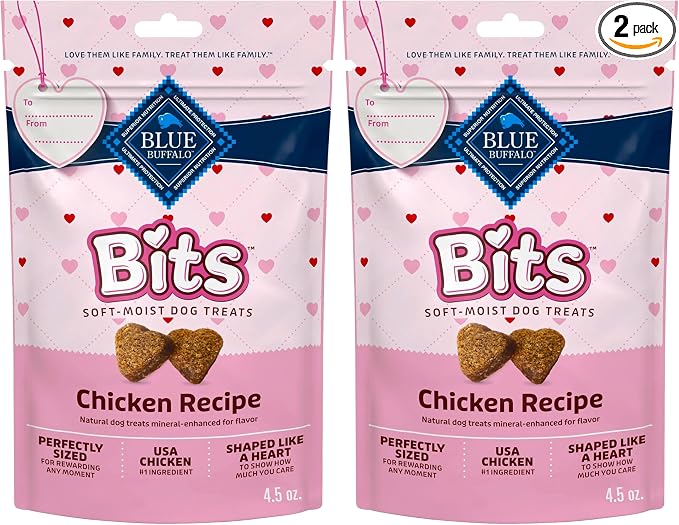Blue Buffalo Valentine Blue Bits Natural SoftMoist Training Dog Treats Chicken Recipe 4.5-oz Bag (Pack of 2)