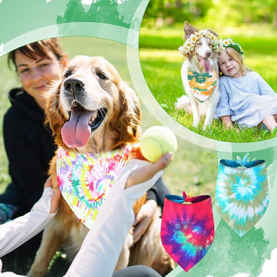 Silkfly 50 Pcs Summer Tie Dye Dog Bandanas Bulk Pet Scarf Grooming Salon Colorful Triangle Washable Male and Female Dog Bib Neckerchief for Puppy Large Pet Birthday Party Decor(X-Large)