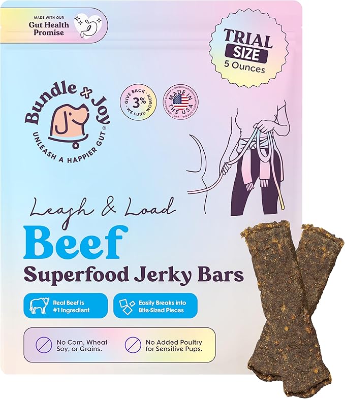 Leash & Load Beef Jerky for Dogs - 5 Oz Bag, Natural Superfood - Corn, Poultry, Soy & Grain Free Beef Dog Treats Made in USA Only