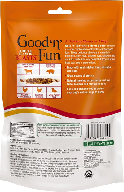 GOOD 'N' FUN Triple Flavor Blasts for All Dogs, 4 Ounces, Treat Your Dog to Long-Lasting Chews Made with Chicken Liver, Chicken & Duck